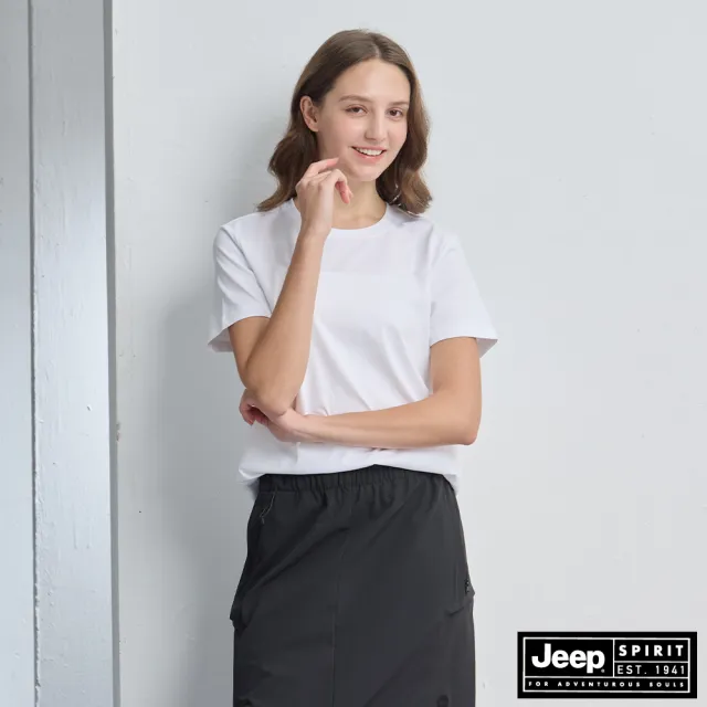 【JEEP】女裝 涼感抑菌素色極簡短袖T恤(白色)