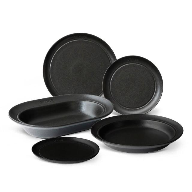 【STAUB】DINING LINE 靜謐黑橢圓陶瓷盤5件組-25/24/22/15x2cm(德國雙人牌集團官方直營)