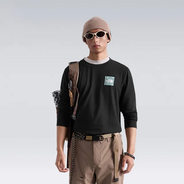 【The North Face】北面男款黑色UPF50防曬長袖上衣｜8J8YJK3