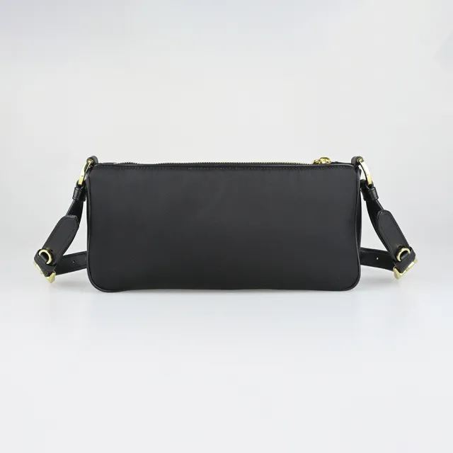 【PRADA 普拉達】PRADA精品再生尼龍三角Logo鎖頭拉鍊肩背斜背包(小/黑)