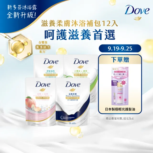 【Dove 多芬】滋養系列柔膚沐浴乳補充包12入/箱(滋養柔嫩/舒敏溫和/清爽水嫩/桃悅水透)