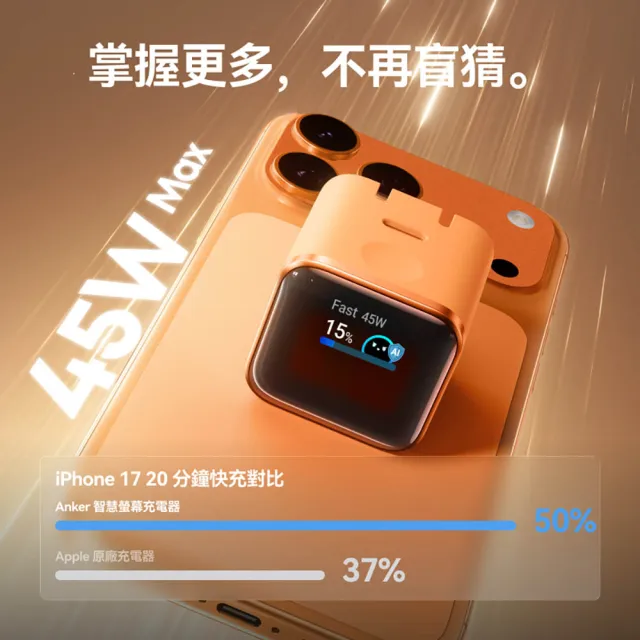 【Anker】官方授權直營 A121D Nano 45W 螢幕充電器(黑白橙/自動識別iPhone17系列)