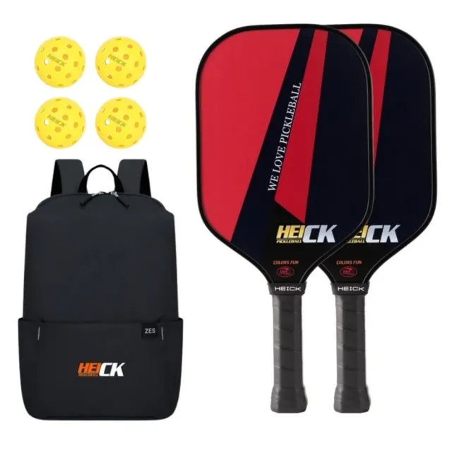 【HEICK】高級碳纖維匹克球拍組USAPA認證 入門進階 初學專用(匹克球40孔*4/碳纖維球拍*2/收納背包*1)