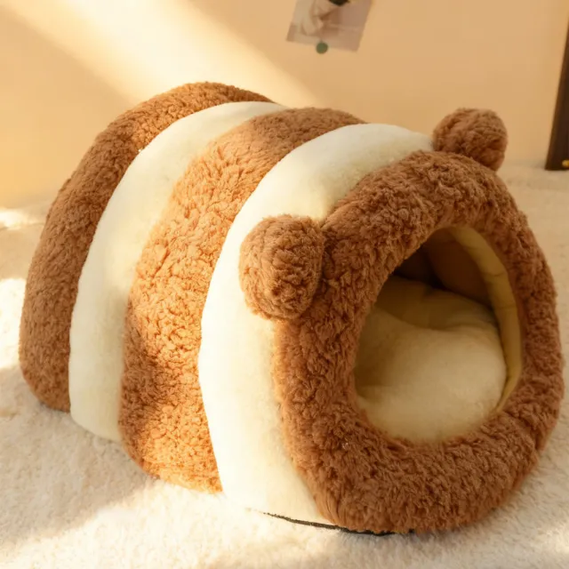 【Quality 聚家】寵物窩 封閉式貓窩 狗窩 63*53*35CM 建議10kg內 小熊造型窩 冬季適用 加絨貓窩