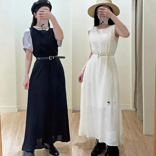 【my stere 我的時尚秘境】雙11 極簡質感棉麻無袖連身長裙 兩色 連身裙 連身洋裝 背心洋裝 背心長裙