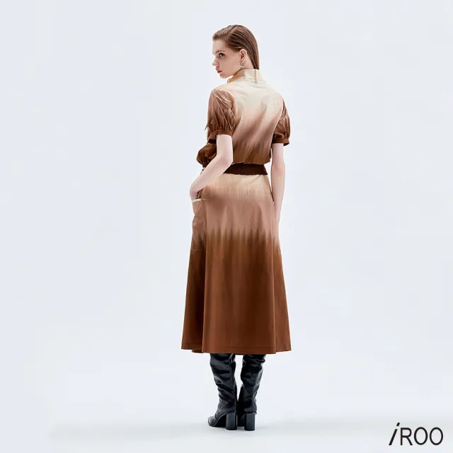 【iROO】摩卡咖色收腰漸層長裙