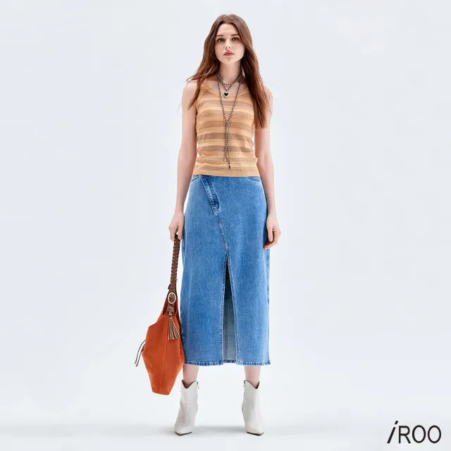 【iROO】摩卡咖條削尖針織小背心