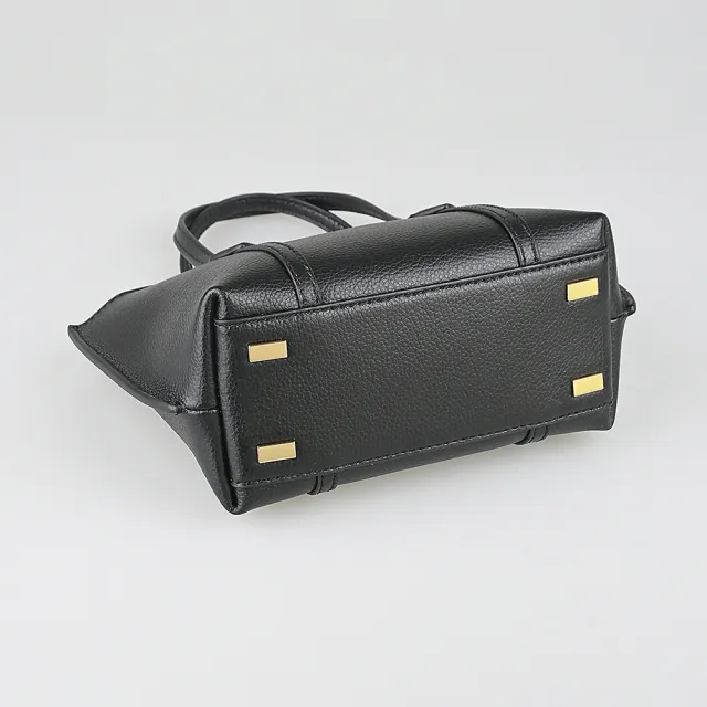 【TORY BURCH】TORY BURCH精品荔枝紋牛皮燙金拉鍊手提斜背托特包(迷你/黑)