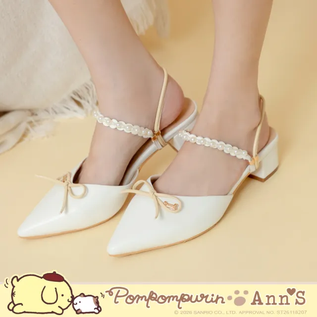 【Ann’S】Ann’S X Sanrio三麗鷗 布丁狗聯名 優雅蝴蝶結雙色 兩穿尖頭穆勒跟鞋4cm-白