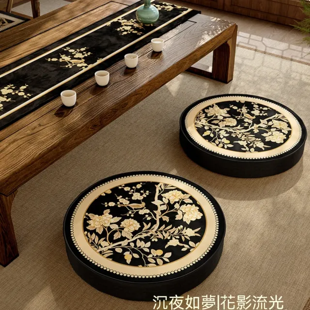 巨匠-蒲團 新中式圓形坐墊 直徑40cm坐墊 復古花鳥禪修墊 茶室榻榻米 地板軟墊 冥想墊 海綿坐墩