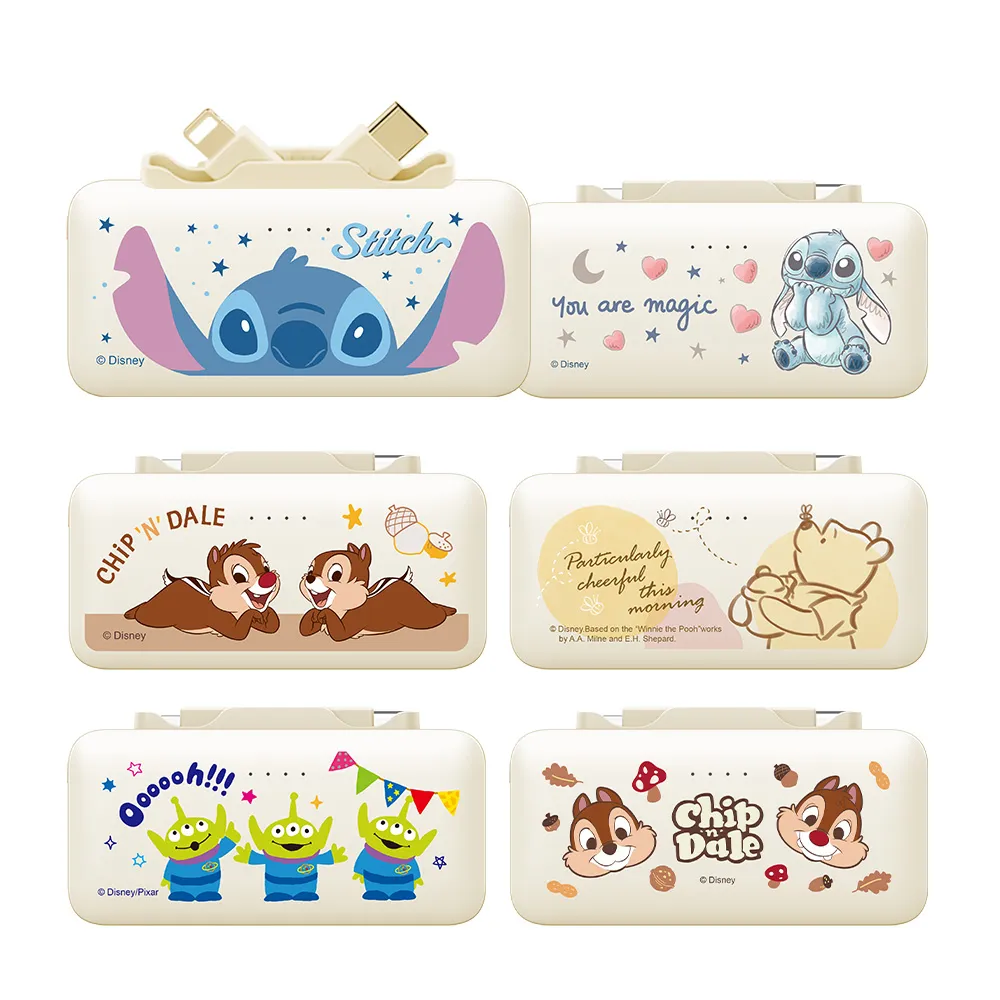 【Disney 迪士尼】雙頭快充口袋行動電源 5000mAh_18.25Wh(PDN-011B/三眼怪/史迪奇/奇奇蒂蒂)