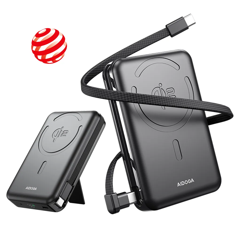 【AIDOGA】Qi2 10000mAh 可上飛機 磁吸無線充行動電源支架 PD雙向快充充電線 Wh/Magsafe/中國CCC+QRCode