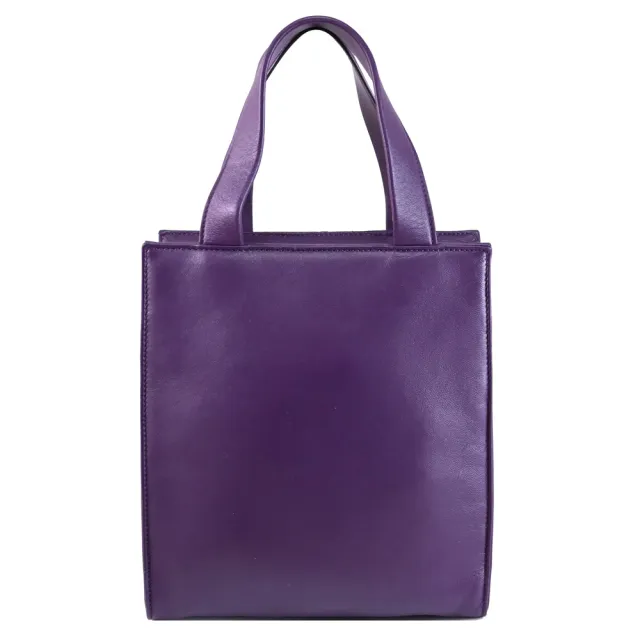 【PRADA 普拉達】三角LOGO拉鍊袋納帕皮托特包(紫)