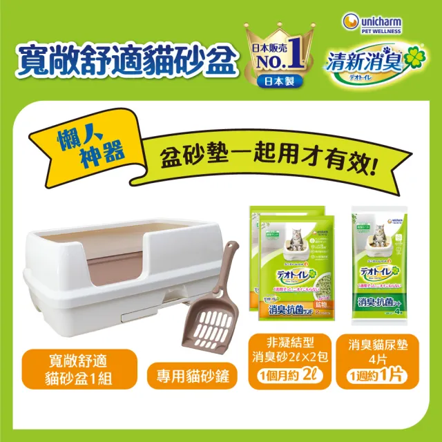 【Unicharm Pet 清新消臭】雙層貓砂盆-寬敞舒適型(消臭大師)