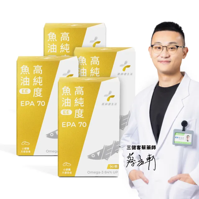 【藥師健生活】EPA70高純度魚油 4盒(90粒/盒 100% 阿拉斯加鱈魚  Omega-3 濃度84% 新鮮萃取高純度)