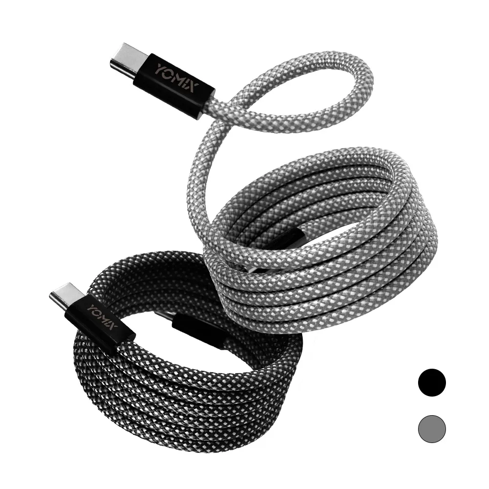 【YOMIX優迷】磁吸編織收納Type-C to C100W/Type-C to Lightning30W快充線1M(支援i18/筆電快充/全線磁力)