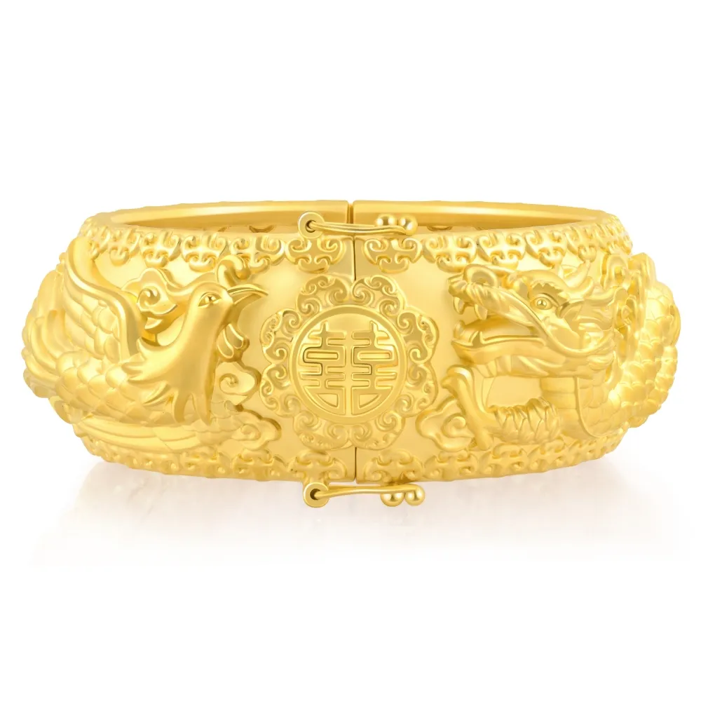 【點睛品】龍鳳呈祥 黃金婚嫁手鐲_計價黃金(07)