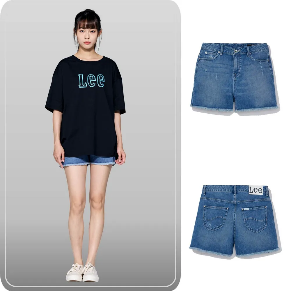 【Lee】出清品-女裝 牛仔短褲 / 涼感 中腰經典款  中藍洗水(LL22014872A)