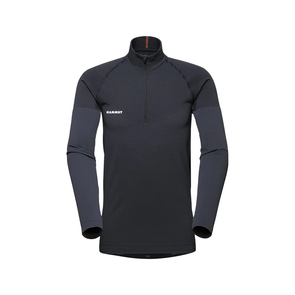 【Mammut 長毛象官方直營】Trift Half Zip LS 羊毛混紡立領半拉鍊長袖排汗衣 黑色 男款 #1016-01050