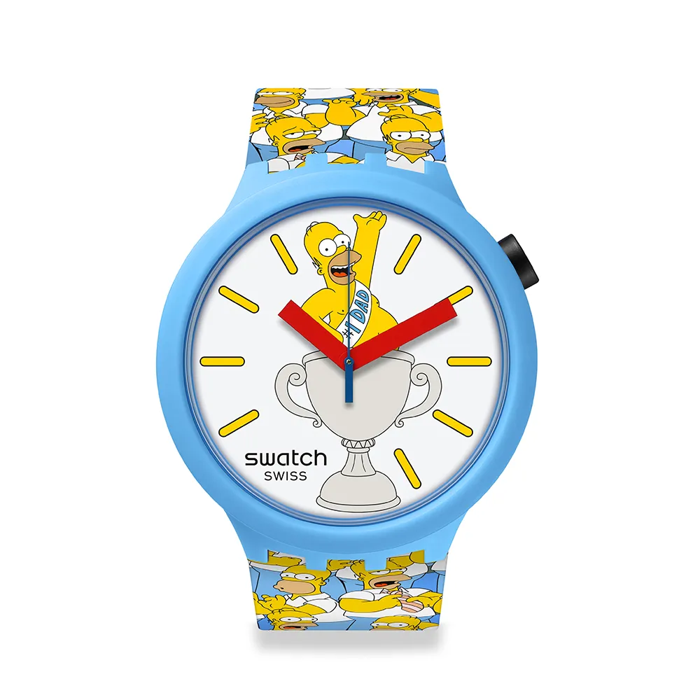 【SWATCH】BEST. DAD. EVER. 辛普森家庭/大錶面手錶/男錶/女錶/瑞士製造 SB05Z100(47mm)