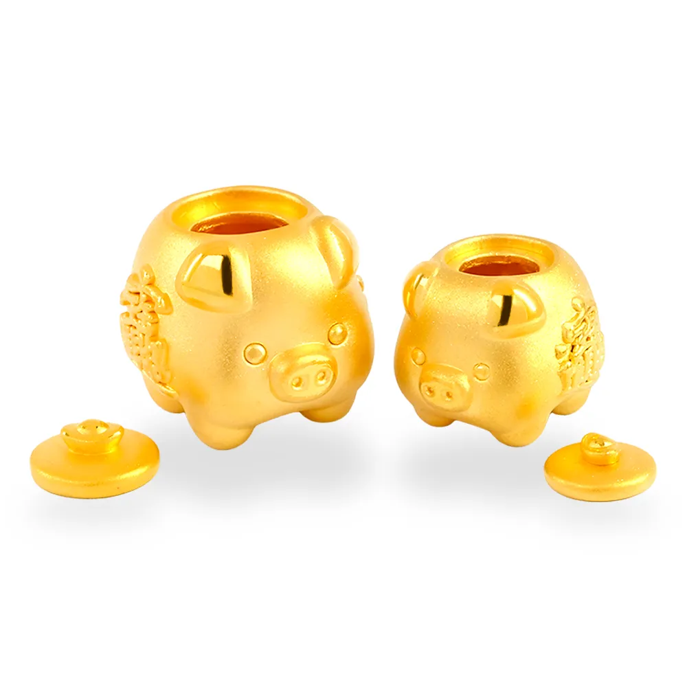 【福西珠寶】黃金擺件 小金豬黃金撲滿 可開蓋存入小金豆 附3顆金豆 黃金存錢筒 (金重1.39錢正負0.03錢)