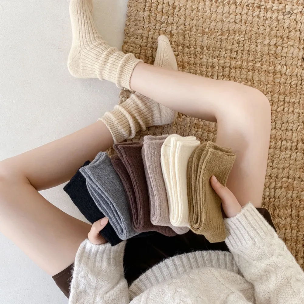 【Porabella】襪子 襪 素色襪 羊毛襪 加厚 女中筒襪 女襪 SOCKS