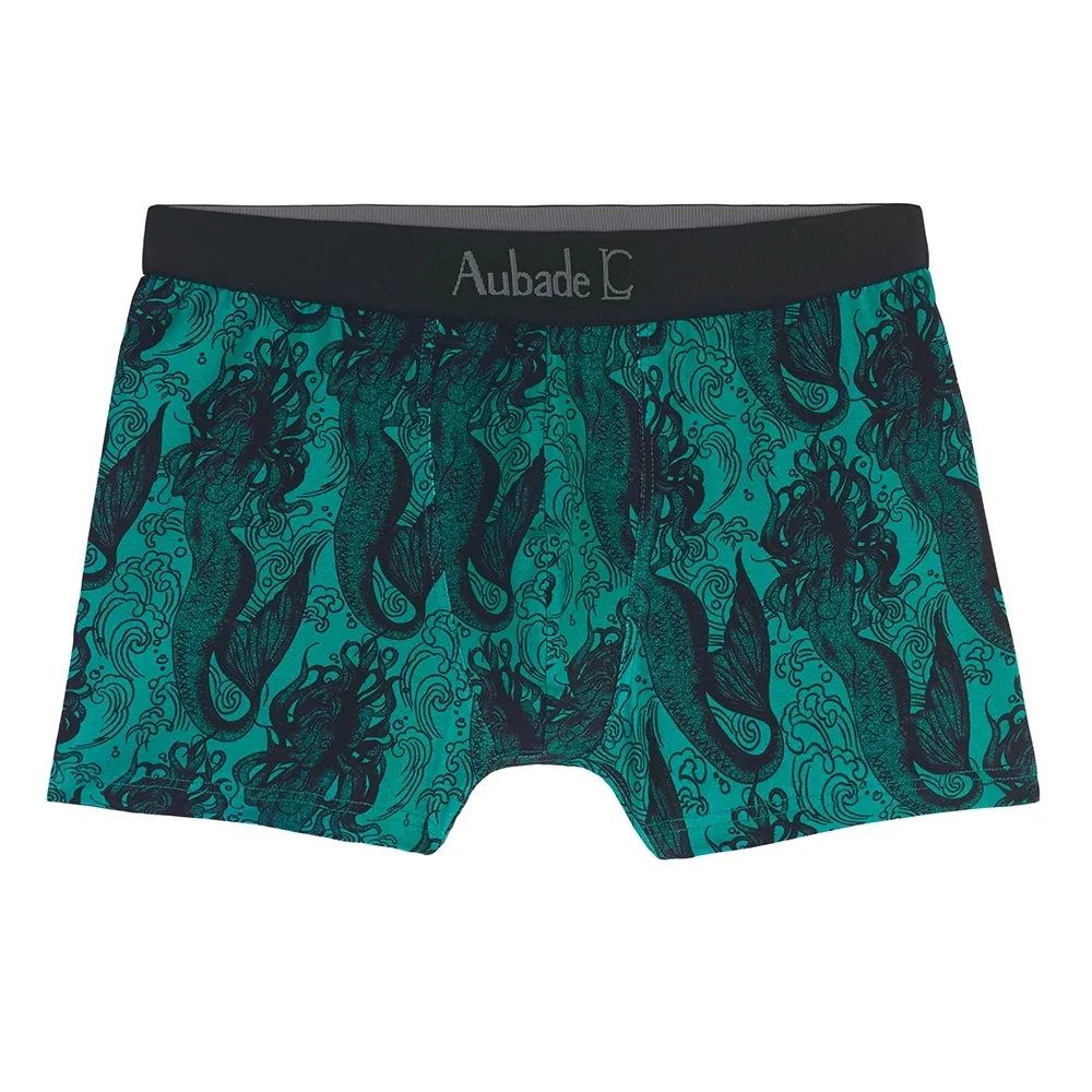 【Aubade】聯名款長版頂級莫代爾棉 彈性四角男褲 平口褲(美人魚-2215)