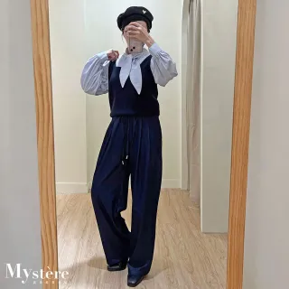 【my stere 我的時尚秘境】雙11 小千金☆綁帶假兩件針織上衣 兩色 針織衫 針織假兩件 綁帶上衣