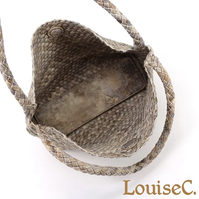 【LouiseC.】雙11 Tree House 丹寧牛仔布 可拆式子母包 手工編織托特雙肩背帶包 卡其色 附編織吊飾 CC2601-