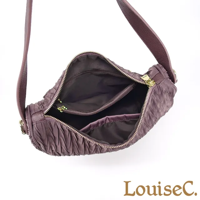 【LouiseC.】雙11 Tree House 輕量尼龍 牛皮 三宅特殊樹條紋壓褶 肩背斜背彎月防水包 3色 CC7010
