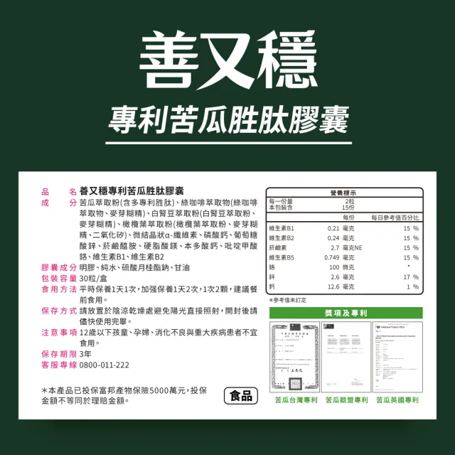 【EatBLISS 益比喜】善又穩專利苦瓜胜肽膠囊2入組(30入/盒)(超級苦瓜. 定序19肽鉻維持醣類正常代謝)