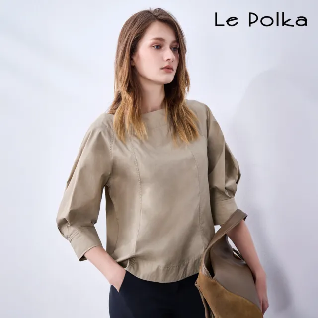 【Le Polka】圓領七分袖切接上衣-女