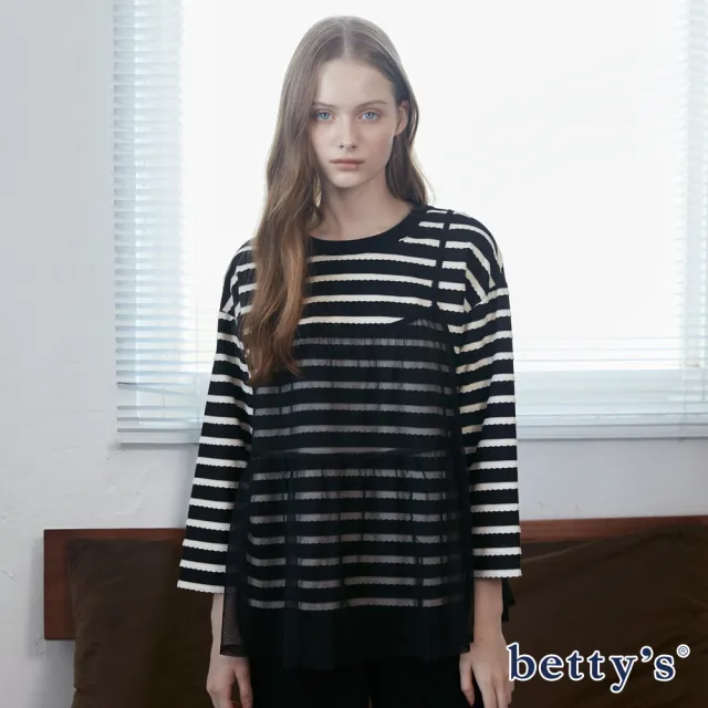 【betty’s 貝蒂思】條紋搭透紗背心上衣(共二色)