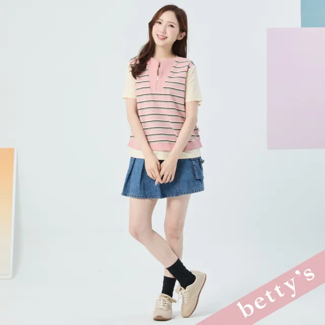 【betty’s 貝蒂思】裝飾拉鍊拼接短袖上衣(共二色)