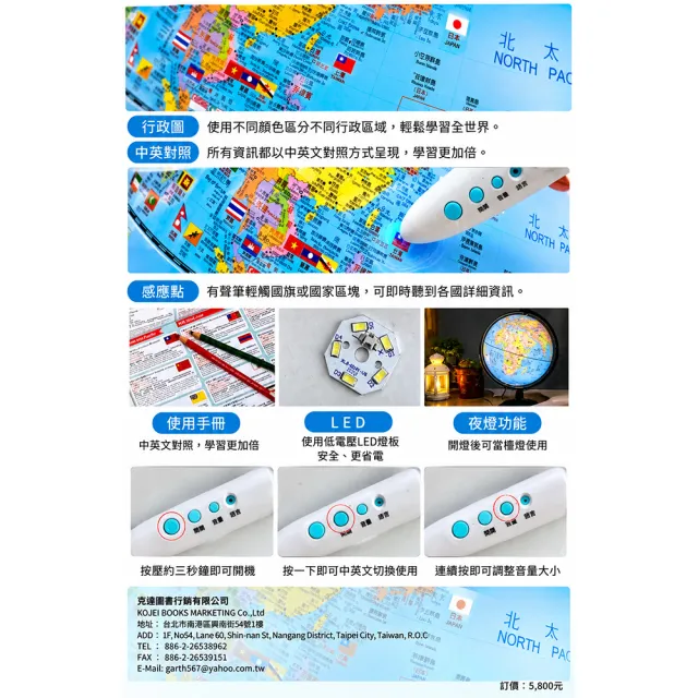 【南門書局】會說話地球儀12吋+1點讀筆 地理啟蒙神器 親子必備 學習型玩具