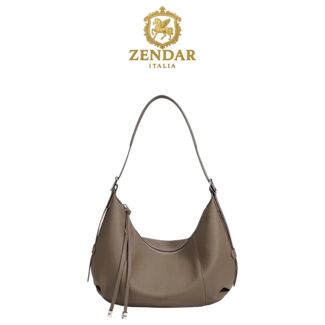 【ZENDAR】台灣總代理 限量1折 頂級小牛皮手提包肩背包 夏娃系列 全新專櫃展示品(大象灰)