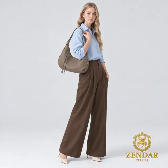 【ZENDAR】台灣總代理 頂級小牛皮手提包肩背包 夏娃系列 (大象灰)