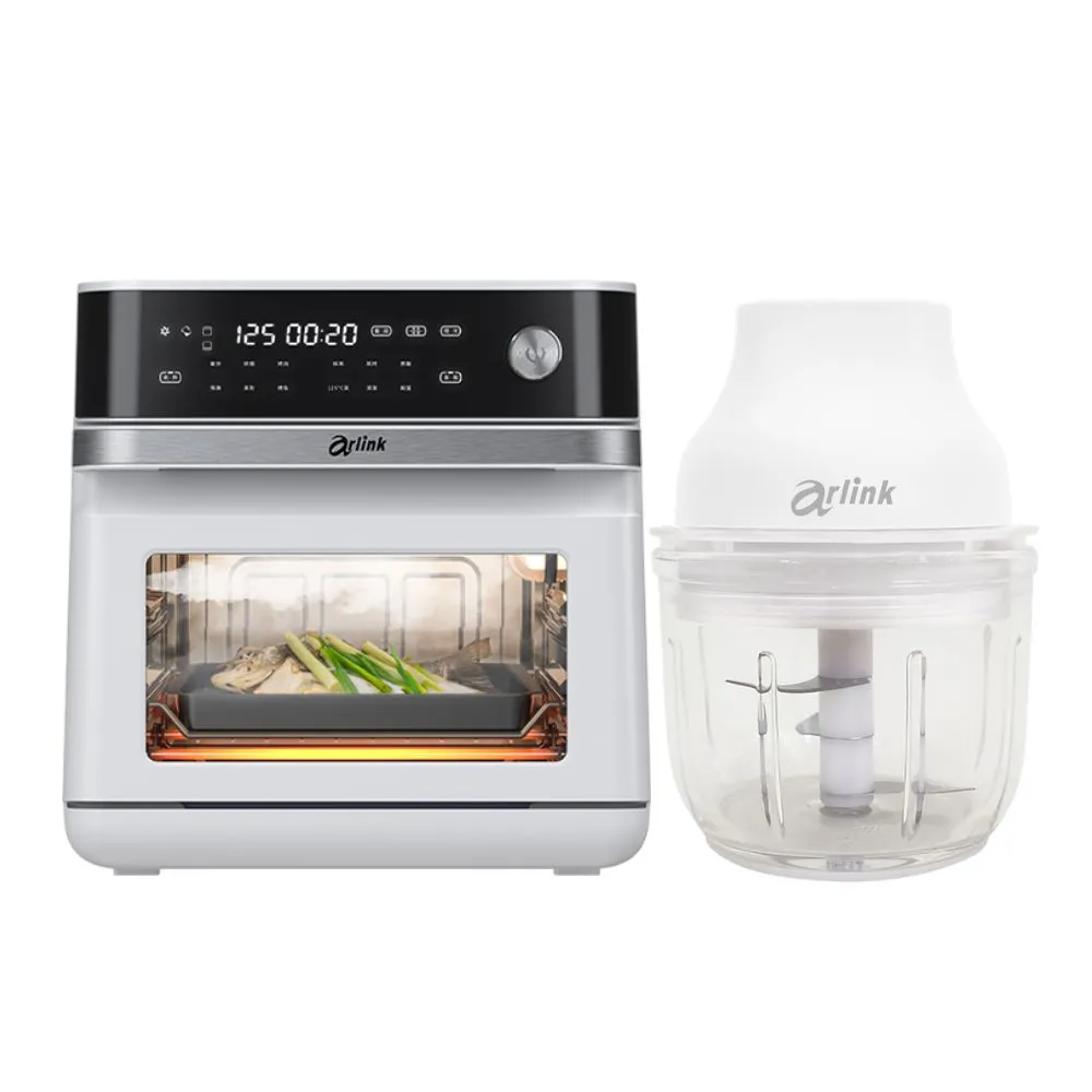 【Arlink】雙杯組玻璃款食物料理機AG270CB系列+ SB10蒸氣氣炸烤箱13L｜125度速蒸｜透視玻璃