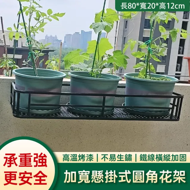 【ZHIPU 芝浦】懸掛式圓角花架陽台花架欄杆花架戶外花架置物架80x25x12cm(高溫烤漆加強承重不易生鏽)L
