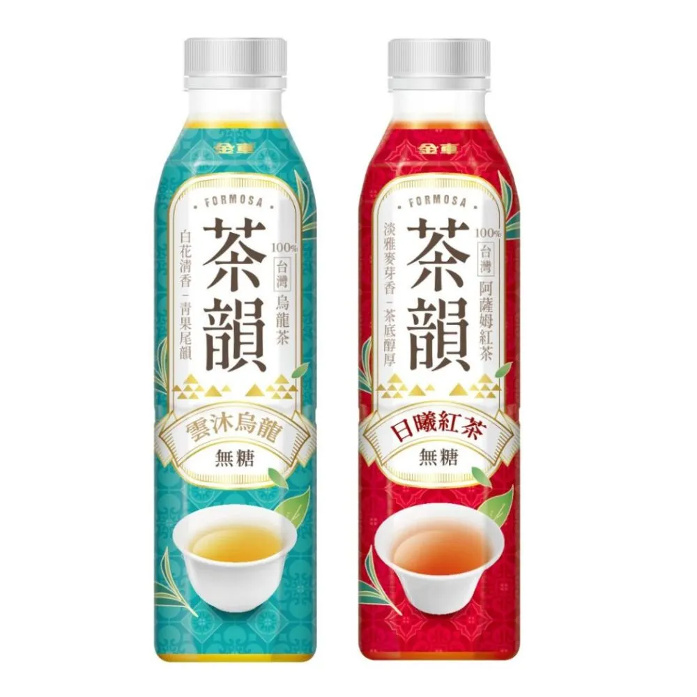 【金車/伯朗】金車茶韻-日曦紅茶無糖580mlx24入/箱+雲沐烏龍無糖580mlx24入/箱(共48入)(TQF微笑標章)