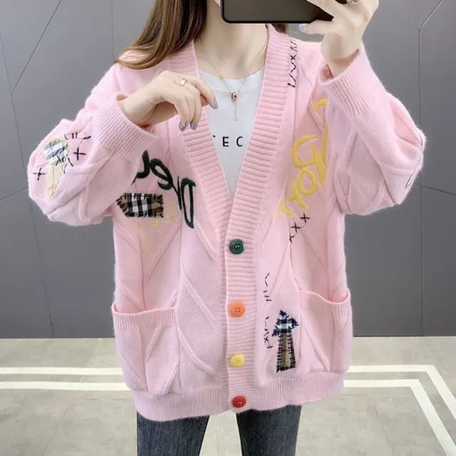 【MU YI YANG 慕衣洋】刺繡字母針織外套