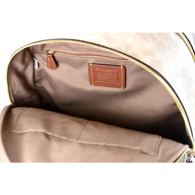 【COACH】金字馬車緹花LOGO雙側置物拉鍊後背包-灰褐