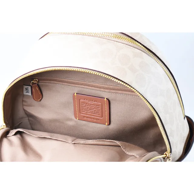 【COACH】緹花LOGO雙側置物拉鍊後背包-灰褐