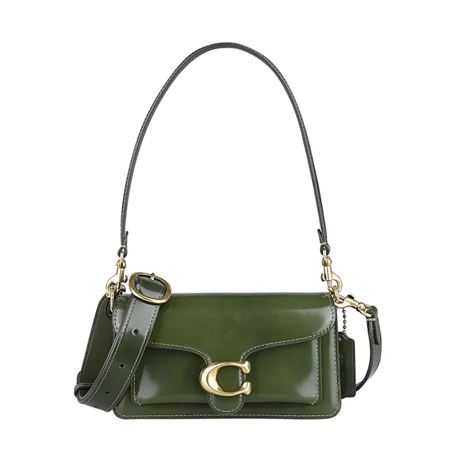【COACH】COACH精品漆皮金屬C字磁釦肩背斜背兩用包(橄欖綠)