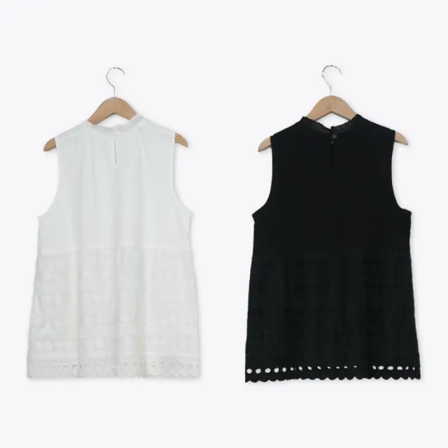 【MOSS CLUB】蕾絲剪接內搭背心上衣 黑 白(魅力商品)