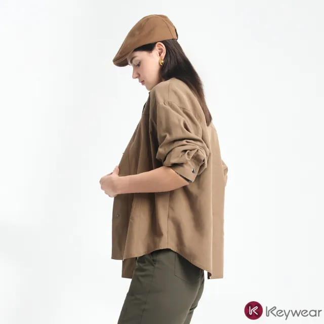 【KeyWear 奇威名品】暖棕率性翻領短長袖外套