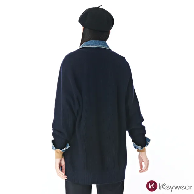 【KeyWear 奇威名品】緹花圖案寬鬆針織外套