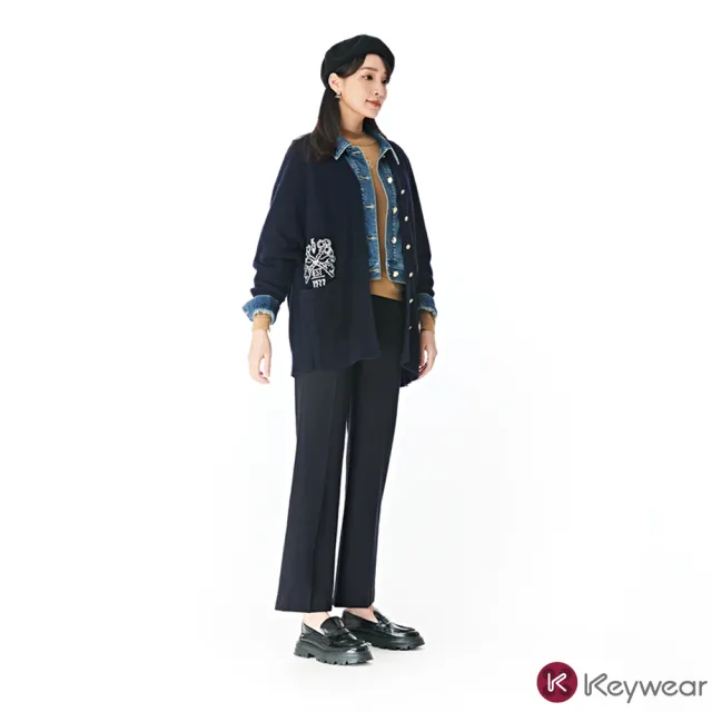 【KeyWear 奇威名品】緹花圖案寬鬆針織外套
