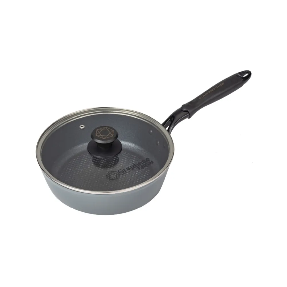 【DIAMOND CHEF】黑金石墨烯不沾鍋深平底鍋24cm(含蓋/IH爐可用/深煎鍋)