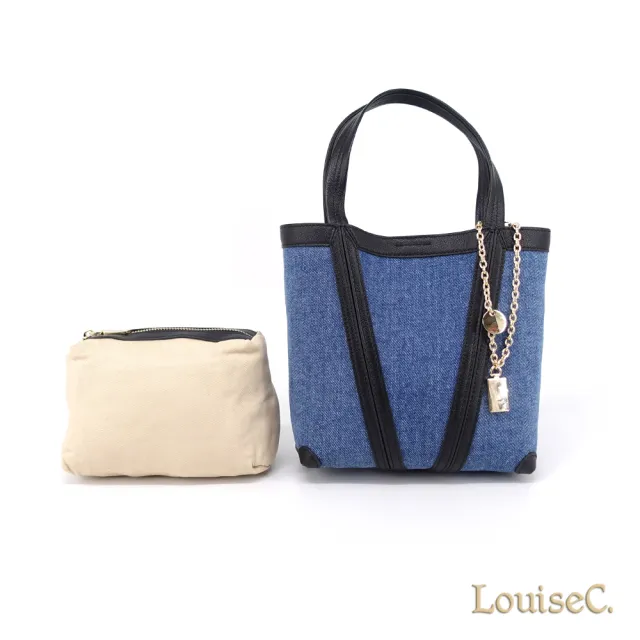 【LouiseC.】雙11 Tree House 丹寧牛仔布 進口小牛皮 配色托特TOTE 手提斜背小包 藍色 SSN0002-09